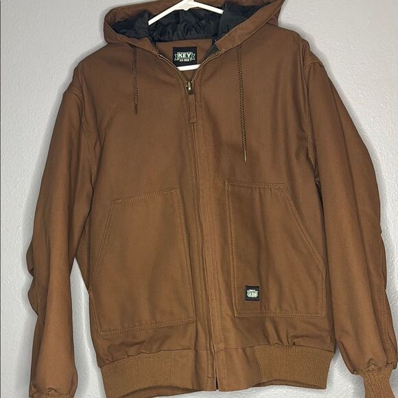 Key Saddle Brown Insulated Duck Hooded Work Jacket Full Zip Size Medium Regular - Picture 1 of 14